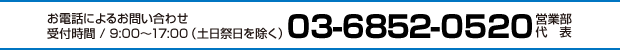 お電話によるお問い合わせ 03-6852-0520（営業部代表）