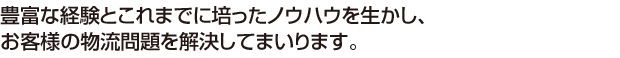 豊富な経験とこれまでに培ったノウハウを生かし、お客様の物流問題を解決してまいります。