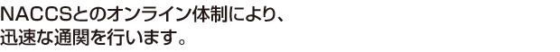 NACCSとのオンライン体制により、迅速な通関を行います。